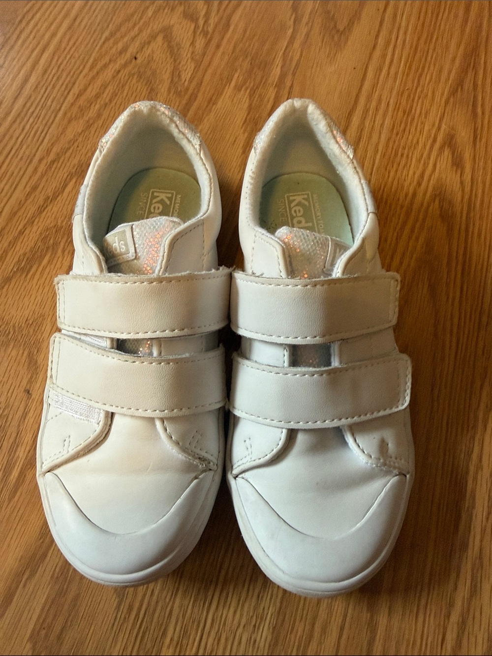Keds Girls White Velcro Sneakers with Iridescent Accents